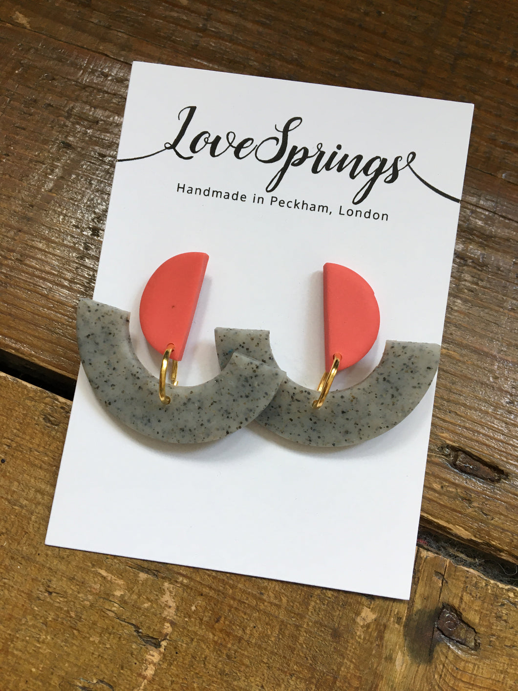 Pink Terrazzo Granite Half Moon Semi Circle Earrings