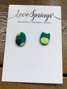 Green Abstract Ellipse Stud Earrings