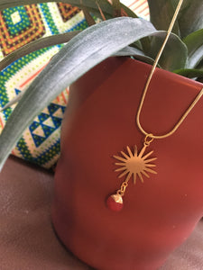 Sustainable Brass Sun & Natural Gemstone Necklace