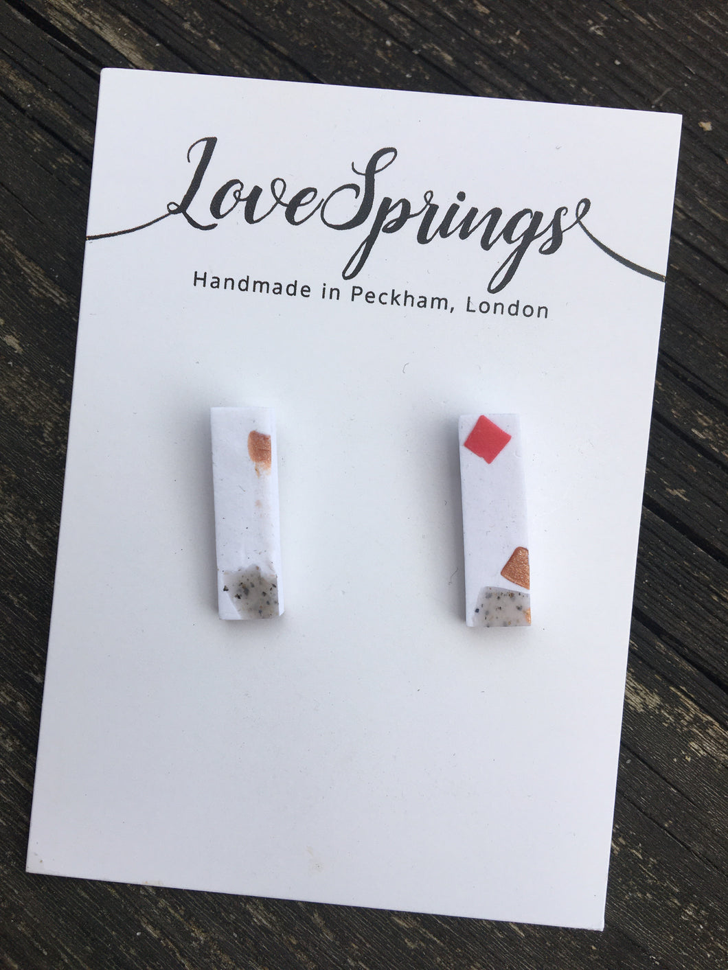 Pink Terrazzo Skinny Rectangle Stud Earrings