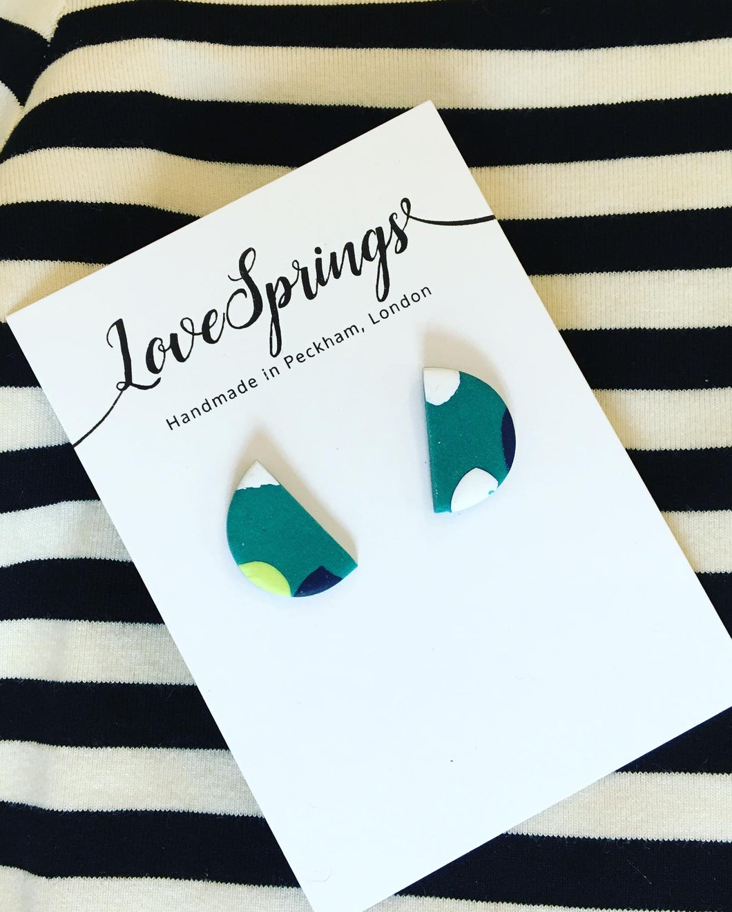 Green Abstract Semi Circle Stud Earrings