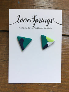 Green Abstract Triangle Stud Earrings