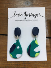 Load image into Gallery viewer, Green Abstract Large Teardrop Earrings
