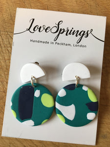 Green Abstract Large Circle Earrings